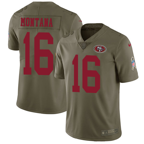 Nike 49ers #16 Joe Montana Olive Youth Stitched NFL Limited Salute to Service Jersey